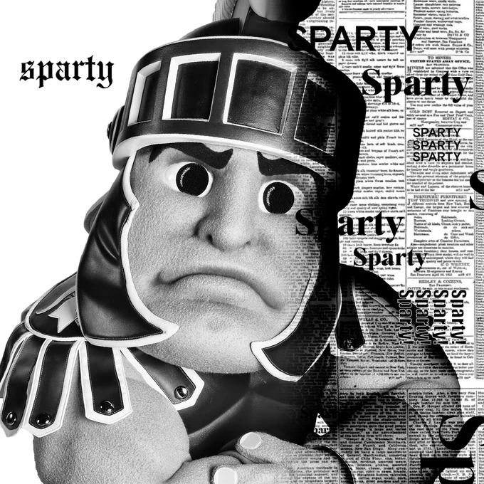Taylor Swift's reputation album cover spoofed with an image of Sparty instead. 