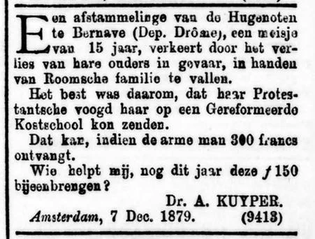 familieadvertentie uit De Standaard, 10-12-1879, Delpher