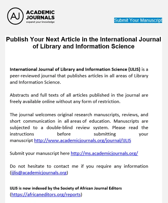 screenshot einer artikel-einwerbemail für das "international journal of library and informaton science"