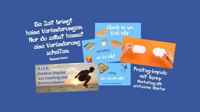 Illustration zur Woche im cowirkspace mit Inspiration "Dei Zeit bringt keine Veränderungen. Nur du selbst kannst eine Veräderung schaffen".