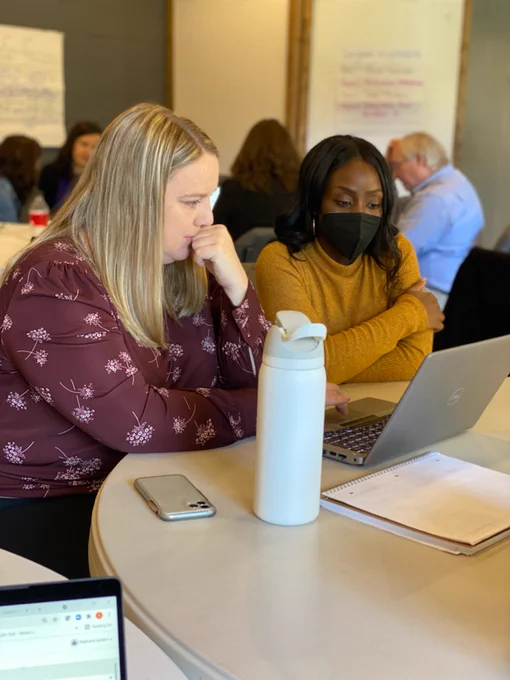 Angela Wilson with Advanced Learning and Dr. Chenita Evans look at district data in CTLS. 