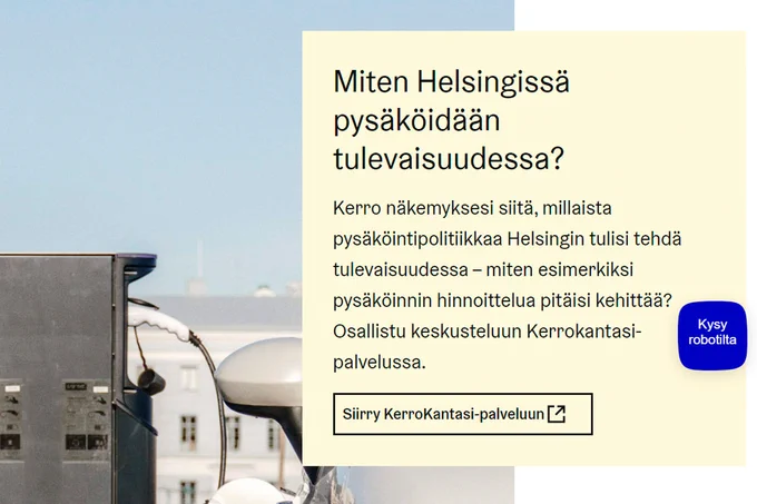 Kuvakaappaus uudistuneesta Pysäköinti -sivustosta.