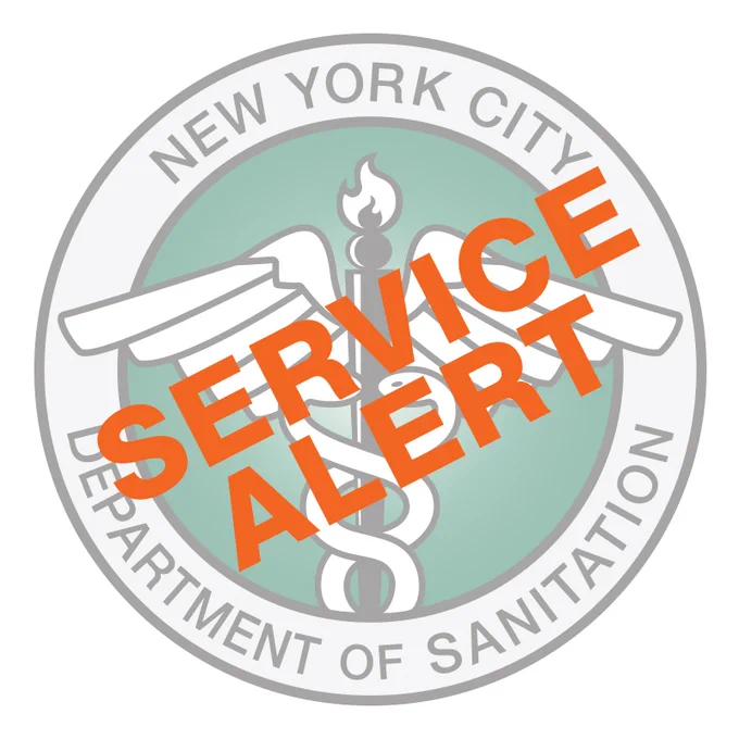 the DSNY logo washed out, with orange letters "service alert"