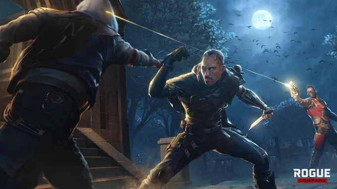 Rogue company Glitch trowing a punch to umbra and him bloking while chac fire his weapon to umbra from the back.