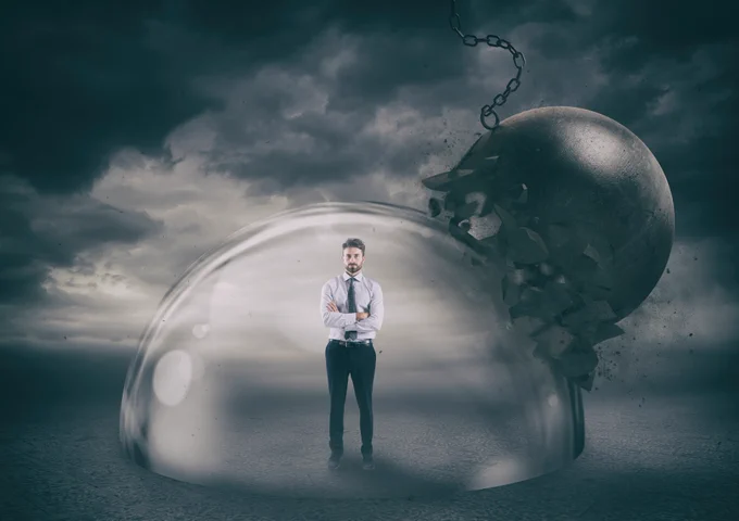 man in bubble protected from data leaks and privacy invasion