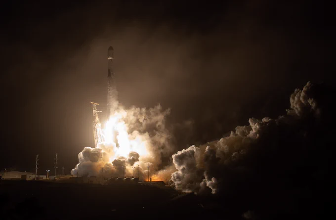 The SpaceX Falcon 9 rocket launches with the DART spacecraft onboard from Vandenberg Space Force Base in California. Photo Credit: (NASA/Bill Ingalls)