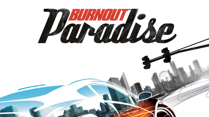 "Burnout Paradise" (the cover art of Burnout Paradise, the Xbox 360 game, depicting a car)
