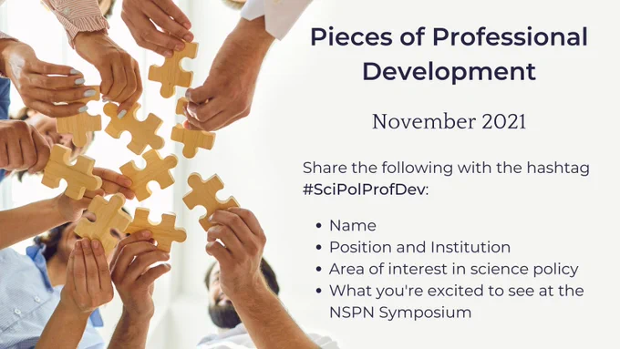 Pieces of Professional Development, November 2021 flyer with a group holding wooden puzzles pieces in a circle