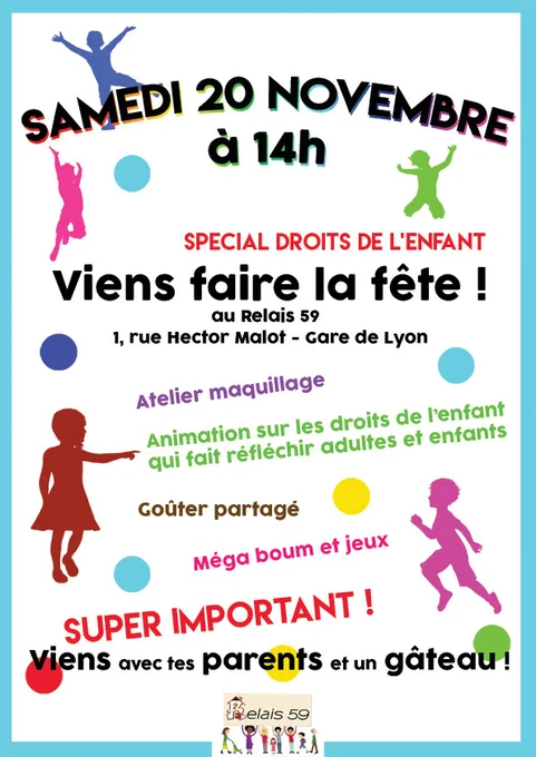Fête convention droits de l'enfant au Relais 59 20/11 à 14h