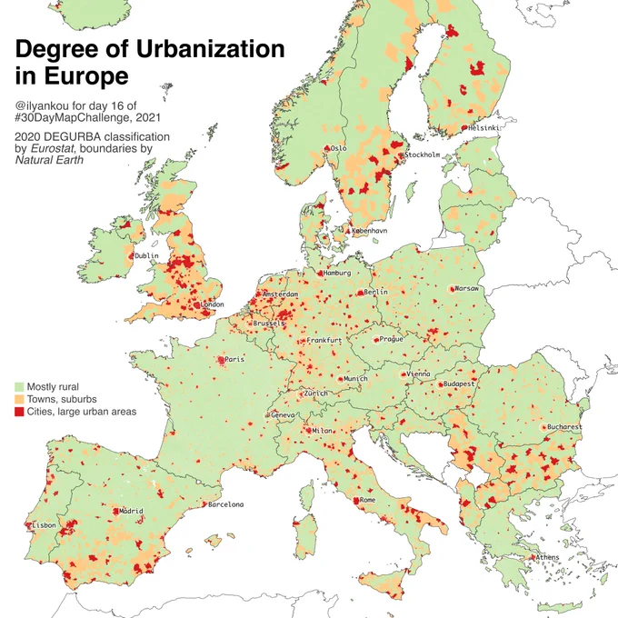 Europe according to DEGURBA classification (2020)