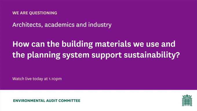 We are questioning architects, academics and industry experts on how the building materials we use and the planning system can support sustainability. Watch live on Wednesday 17 November at 1.10pm.