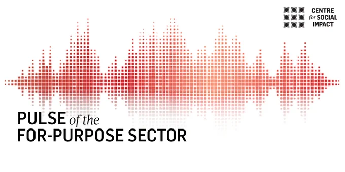 Pulse of the For-Purpose Sector promo image with a red beating heart across the width of the image, the Centre for Social Impact logo and the words, Pulse of the For-Purpose Sector.