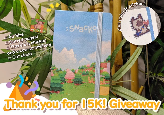 An A6 Snacko-themed notebook with dotted pages, plus a Nobu Jr sticker