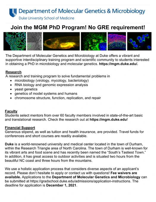 Apply to Duke MGM for graduate school. 