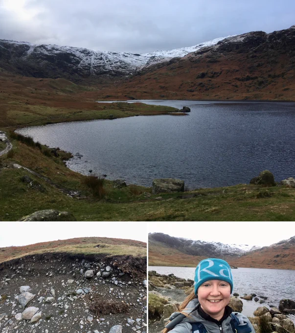 Photo 1: Easdale Tarn and surrounding fells
Photo 2: Exposed soil in mountains
Photo 3: Person smiling in front of tarn