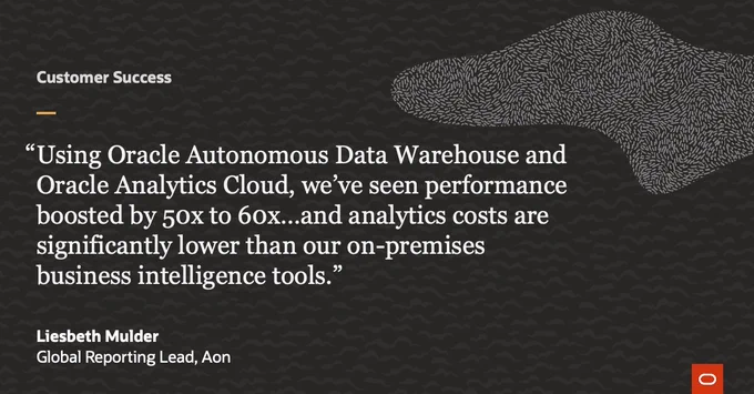 Learn how Oracle Autonomous Database and Oracle Analytics Cloud provide insights with the push of a button across all of AON´s regions and all of their solution lines.