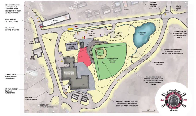 The master plan for the St. Paul Community Park which highlights the baseball field, basketball court, trail connections and more for the community to enjoy.