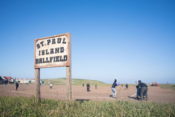 Community members on the historic baseball field. Photo courtesy of the Aleut Community of St. Paul Tribal Government.