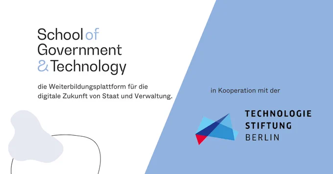 Logo der School of Government & Technology, die Weiterbildungsplattform für die digitale Zukunft von Staat und Verwaltung in Kooperation mit der Technologie Stiftung Berlin 