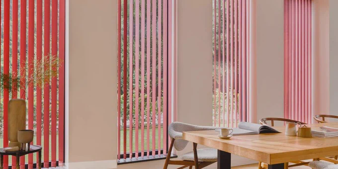 vertical blinds - pink interior colour scheme.