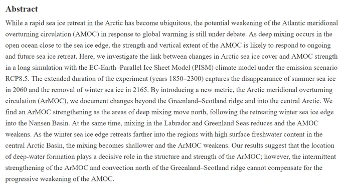 Screenshot of JCLI abstract for "Transient Increase in Arctic Deep-Water Formation and Ocean Circulation under Sea Ice Retreat."