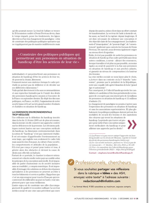 Texte de La Tribune, à lire sur le site des ASH