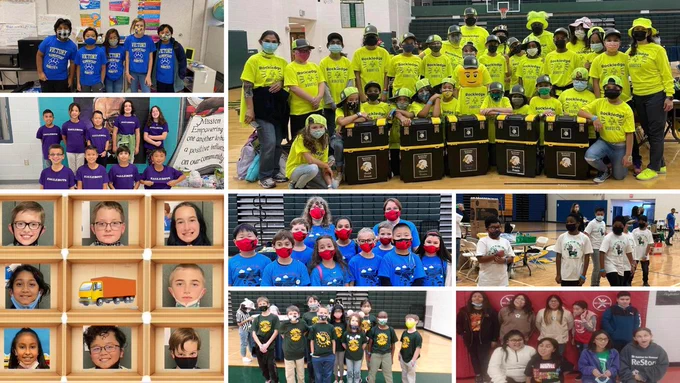 Nine FIRST LEGO League robotics teams from PWCS pictured.