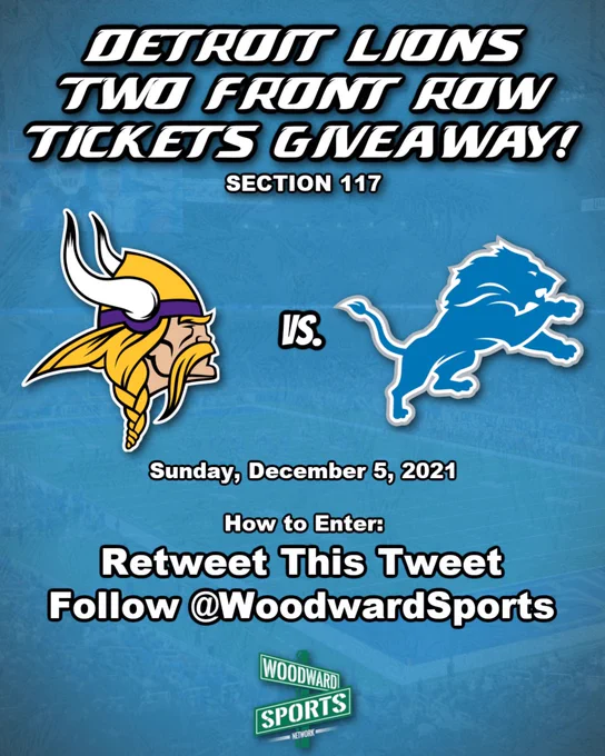 Retweet this tweet to win two front row tickets to the Detroit Lions game this Sunday vs the Vikings.