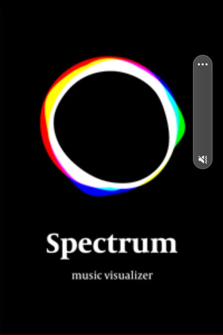 Picture of spectrum or rainbow encircled with white ring in red, orange, yellow, green, blue, purple on a black background with white text that says Spectrum music visualizer