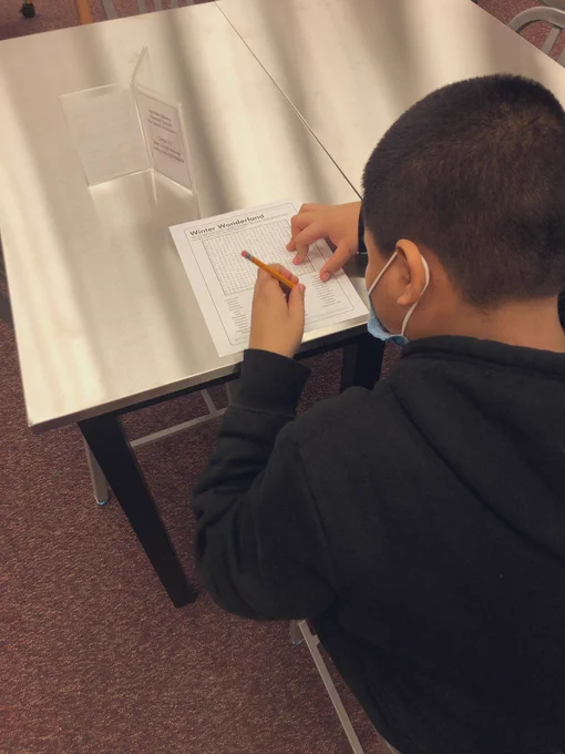 Student working on a Word Find activity