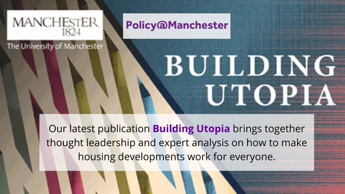 Building Utopia banner illustration with overlaid text: "Our latest publication Building Utopia brings together thought leadership and expert analysis on how to make housing developments work for everyone."