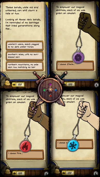 Choose-your-way book snippet that allows players to choose their heritage and skin color.