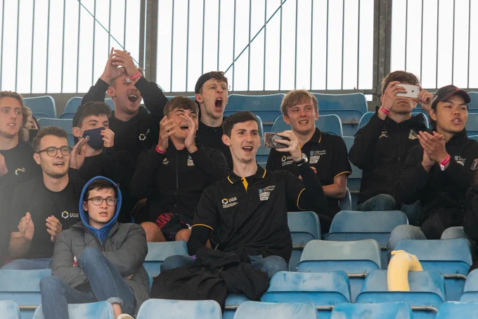 Glasgow cheer on their car during the Sprint event at Formula Student 2021