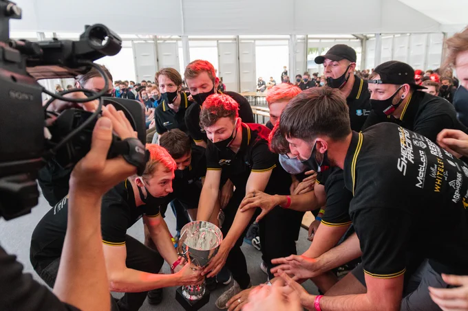Sheffield prepare to lift the overall winners’ trophy for Formula Student 2021