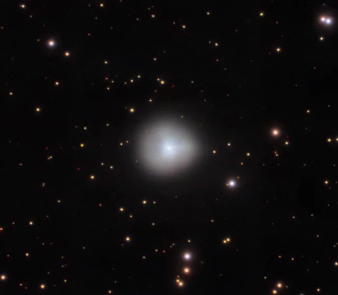 This image of Comet 29P is so detailed that this centaur’s bright, dense heart (or nucleus) can be seen through the diffuse cloud of dust and gas (or coma) surrounding it that was emitted during an outburst. It is surrounded by distant stars.