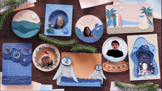 an image of a mix of christmas photograph frames with a member of the team pictured within them