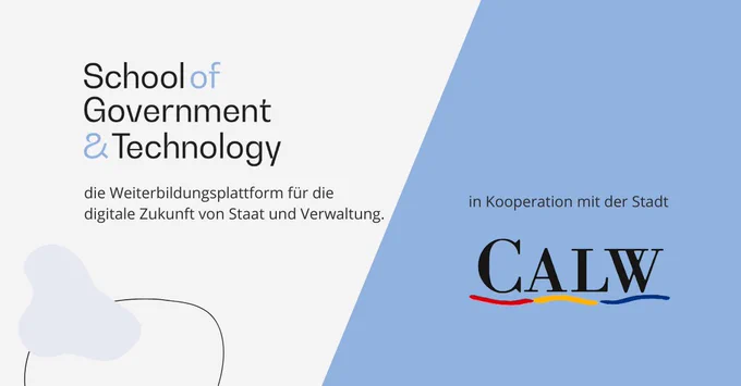 Das Logo der School of Govenment & Technology, der Weiterbildungsplattform für die digitale Zukunft von Staat und Verwaltung in Kooperation mit der Stadt Calw. 