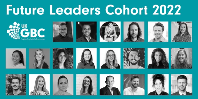 An asset with a teal background and  22 black and white headshots of the participants in the 2022 Future Leaders Cohort. 