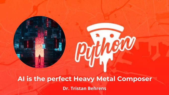 title of talk and speaker Dr. Tristan Behrens, and image of a guy on stage
