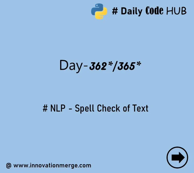 	 Day 362 - "iNNovationMerge DailyCodeHub"

	"Refresh Revise Reshare"

Theme : Natural Language Processing using TextBlob in Python 


#Python #NLP #Automation #data #datascientist #innovationmerge #DailyCodeHub

Visit Github: https://github.com/innovationmerge/DailyCodeHub2020
