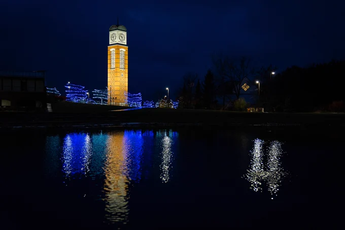 The Cool Carillon Tower at night.