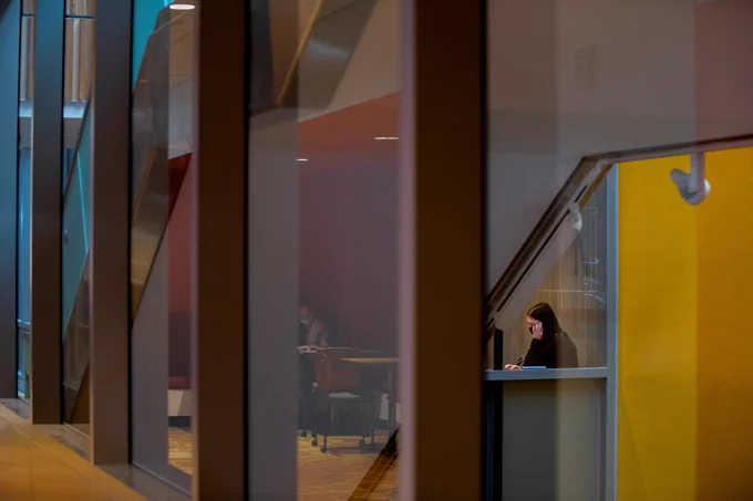Students working in the library.