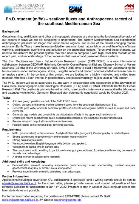 Applications including a cover letter, CV, publications (if applicable) and a writing sample should be sent to obialik@campus.haifa.ac.il. In the cover letter, please provide names and contact information of two referees. Deadline for applications is Jan 14th, 2022. Program to start in October 2022, although earlier and later starts dates are possible