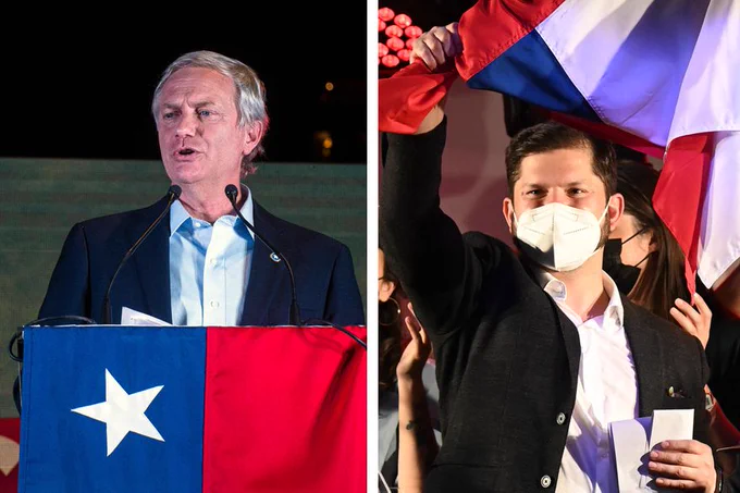 Los aspirantes a la presidencia de Chile, José Antonio Kast (izq) y Gabriel Boric (der)