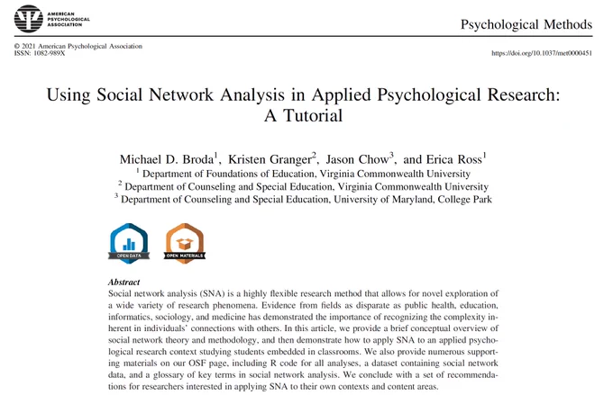Abstract: Using social network analysis in applied psychological research: A tutorial