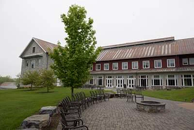 Photo of a common area leading up to the entrance of the Instruction West building on the National Conservation Training Center campus.