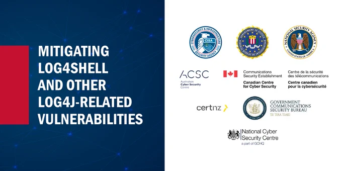 Mitigating Log4Shell and other Log4j-related vulnerabilities. On the right, logos of Five Eyes organizations.
