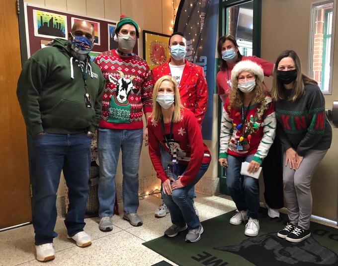 6th Grade team and friends dressed in holiday attire.