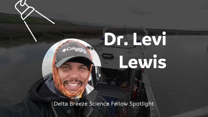 A graphic showing Dr. Levi Lewis on a boat