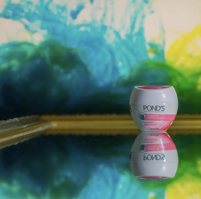 Ponds mini Clarant b3 jar on colorful background